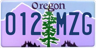 OR license plate 012MZG