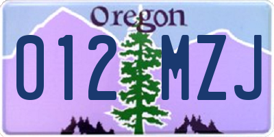 OR license plate 012MZJ