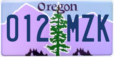 OR license plate 012MZK