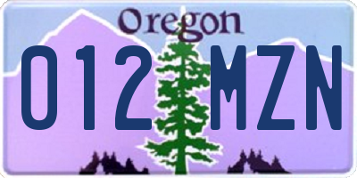 OR license plate 012MZN