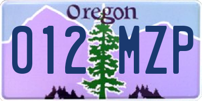 OR license plate 012MZP