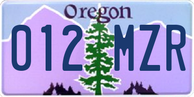 OR license plate 012MZR