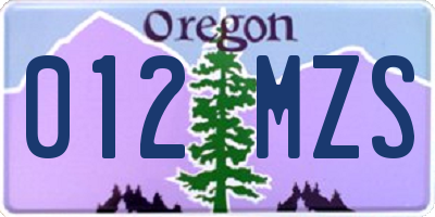 OR license plate 012MZS