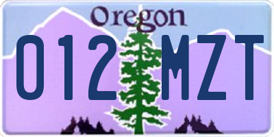 OR license plate 012MZT