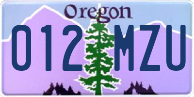 OR license plate 012MZU
