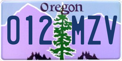 OR license plate 012MZV