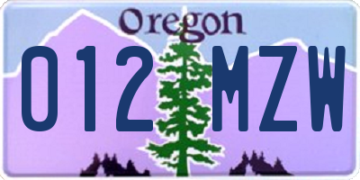 OR license plate 012MZW
