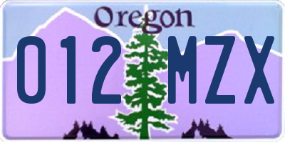 OR license plate 012MZX
