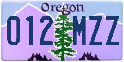OR license plate 012MZZ