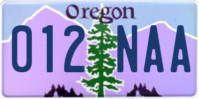 OR license plate 012NAA