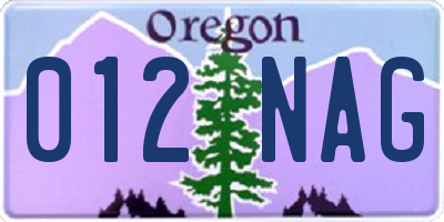 OR license plate 012NAG