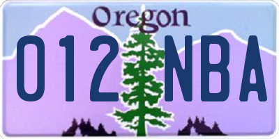 OR license plate 012NBA