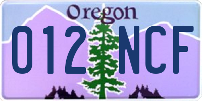 OR license plate 012NCF