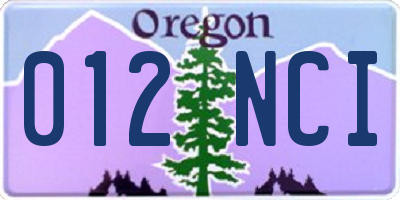 OR license plate 012NCI