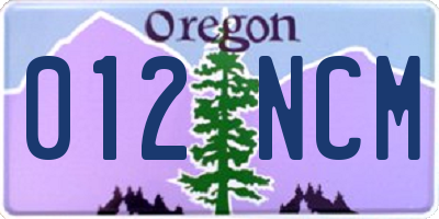 OR license plate 012NCM