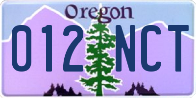 OR license plate 012NCT