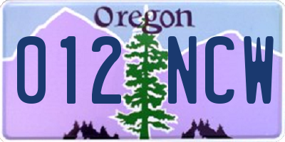 OR license plate 012NCW