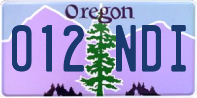 OR license plate 012NDI