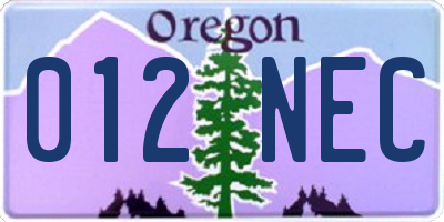 OR license plate 012NEC