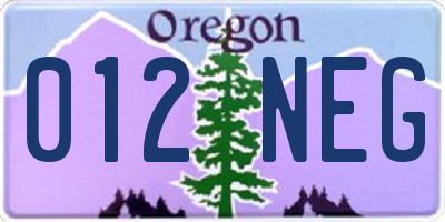 OR license plate 012NEG