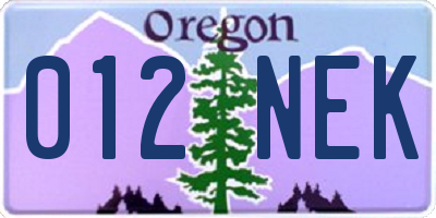 OR license plate 012NEK
