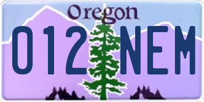 OR license plate 012NEM