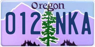 OR license plate 012NKA