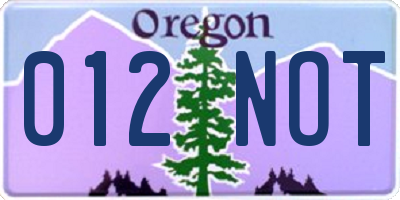 OR license plate 012NOT