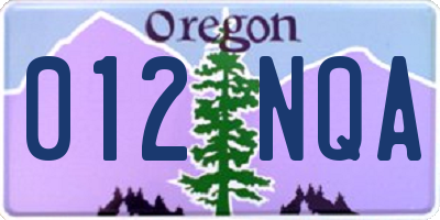 OR license plate 012NQA