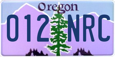OR license plate 012NRC