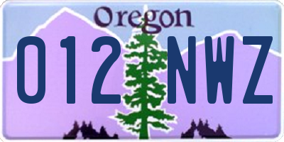 OR license plate 012NWZ