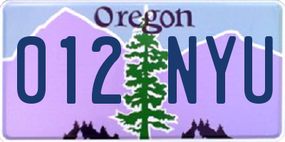 OR license plate 012NYU