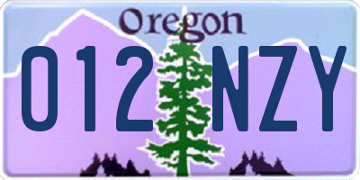 OR license plate 012NZY