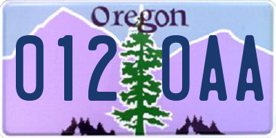 OR license plate 012OAA