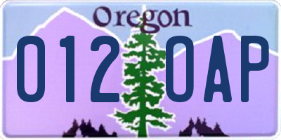 OR license plate 012OAP