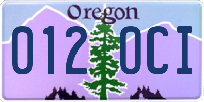 OR license plate 012OCI