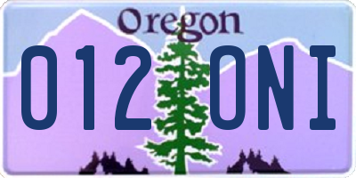 OR license plate 012ONI