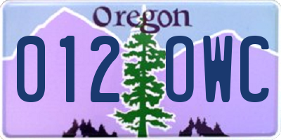 OR license plate 012OWC