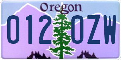 OR license plate 012OZW