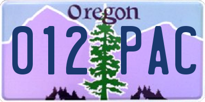 OR license plate 012PAC