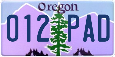OR license plate 012PAD