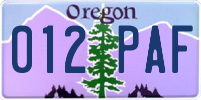OR license plate 012PAF