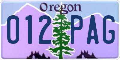 OR license plate 012PAG
