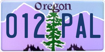OR license plate 012PAL