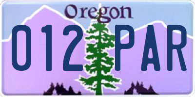 OR license plate 012PAR