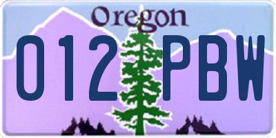 OR license plate 012PBW
