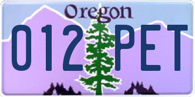 OR license plate 012PET
