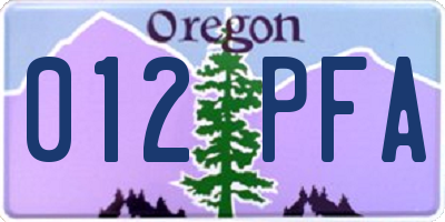 OR license plate 012PFA