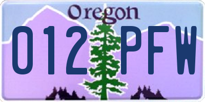 OR license plate 012PFW