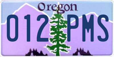 OR license plate 012PMS
